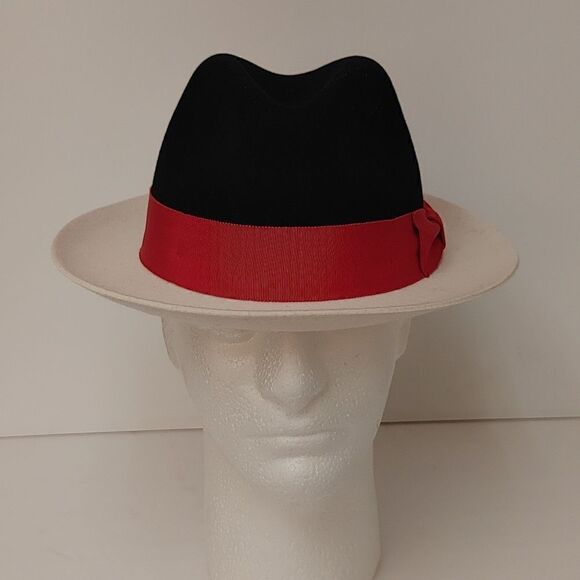 MEN'S MONTIQUE BLACK-WHITE 2 1/4" WIDE BRIM 100% WOOL FELT FEDORA HAT. H… - Picture 1 of 8